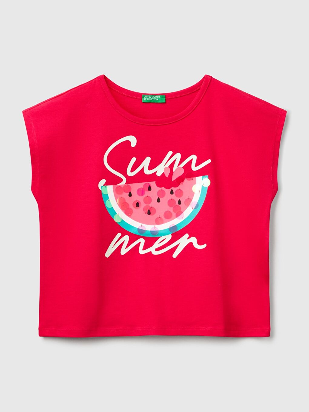 Kız Çocuk Fuşya Baskılı Payet İşleme Detaylı T-Shirt