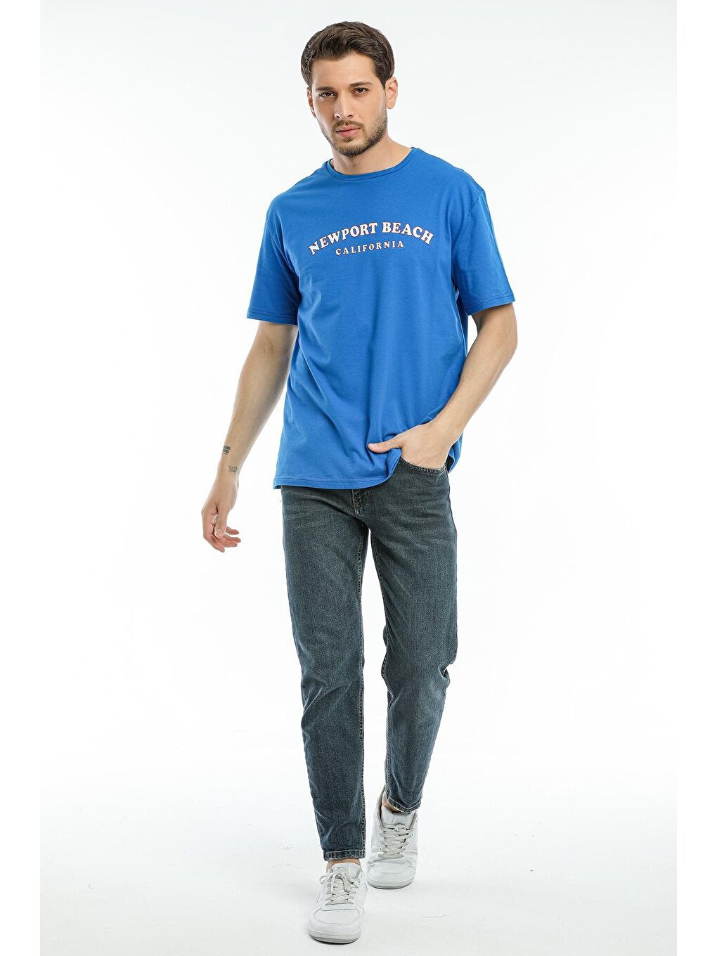 Mavi Erkek Bisiklet Yaka Baskılı Slim Fit Tişort SPR21Y26