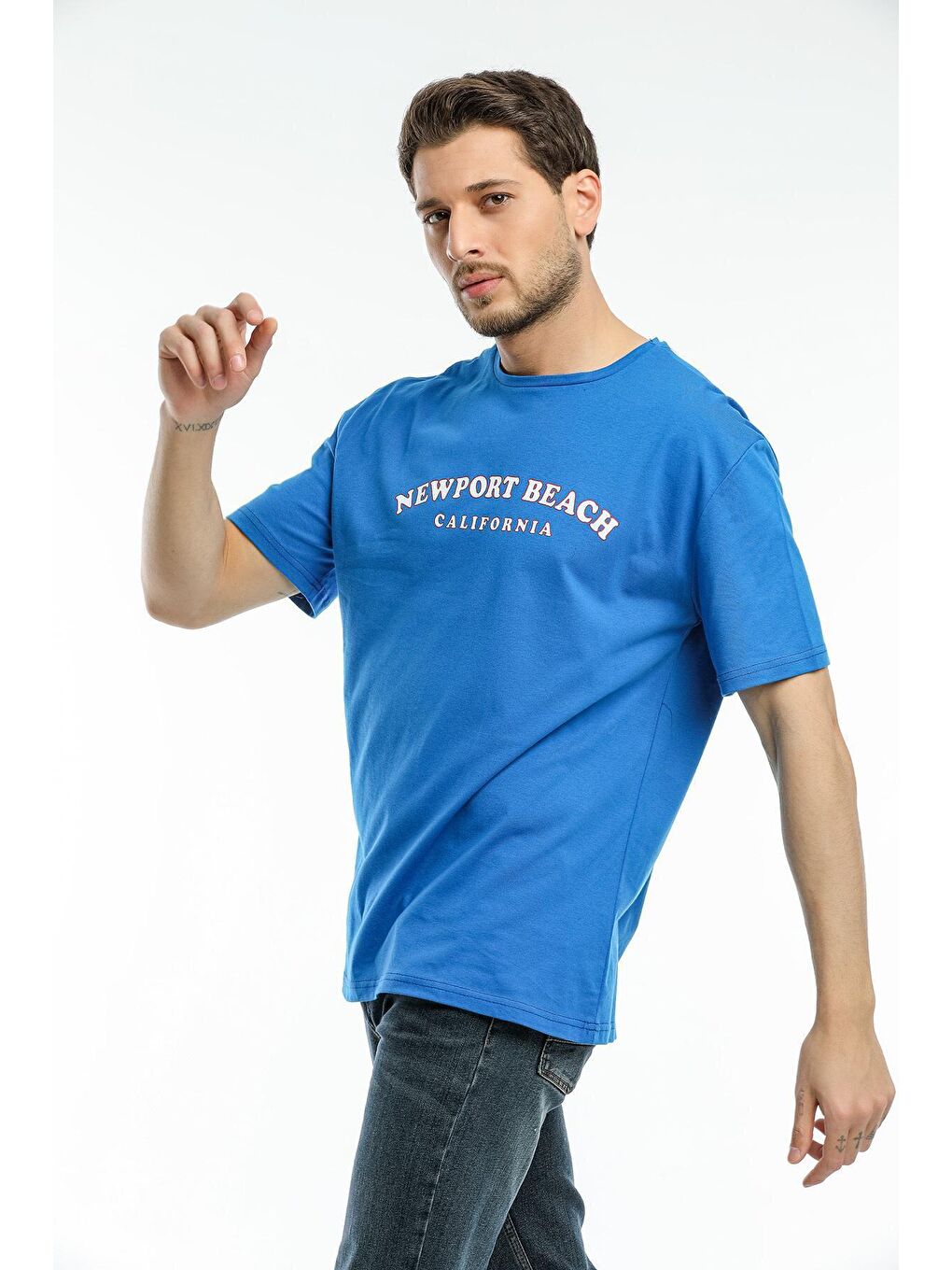 Mavi Erkek Bisiklet Yaka Baskılı Slim Fit Tişort SPR21Y26-1