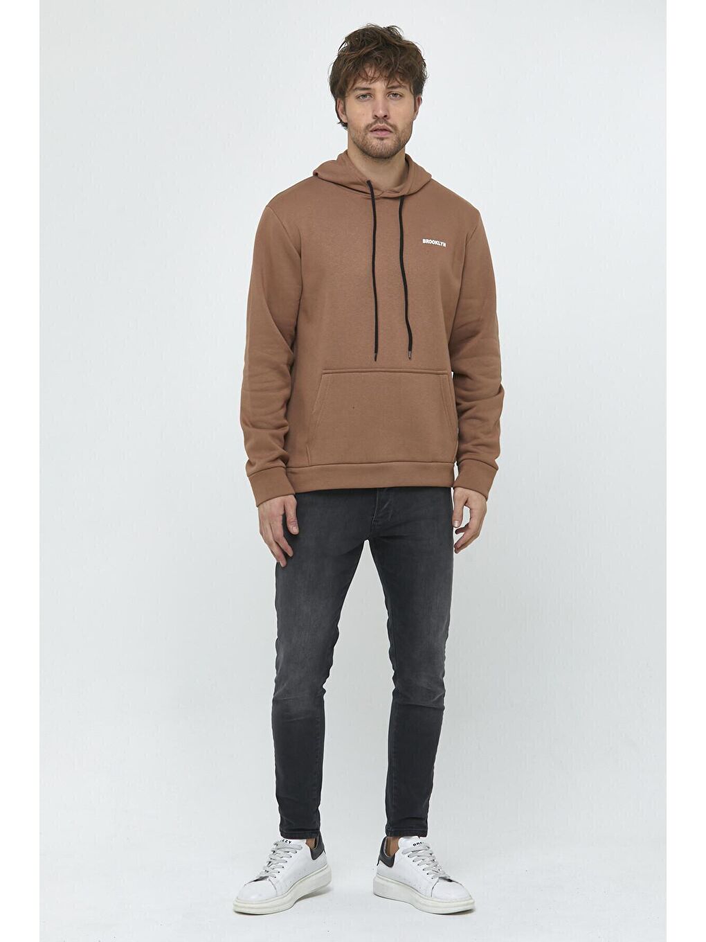 Süperlife Bej Kapüşonlu Uzun Kollu Baskılı Dar Kalıp İnce Erkek Sweatshirt SPR 2019K61 - 3