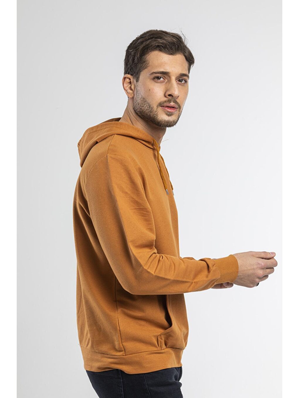 Süperlife Kahverengi Kapüşonlu Uzun Kollu Baskılı Dar Kalıp İnce Erkek Sweatshirt SPR 2019K61 - 4