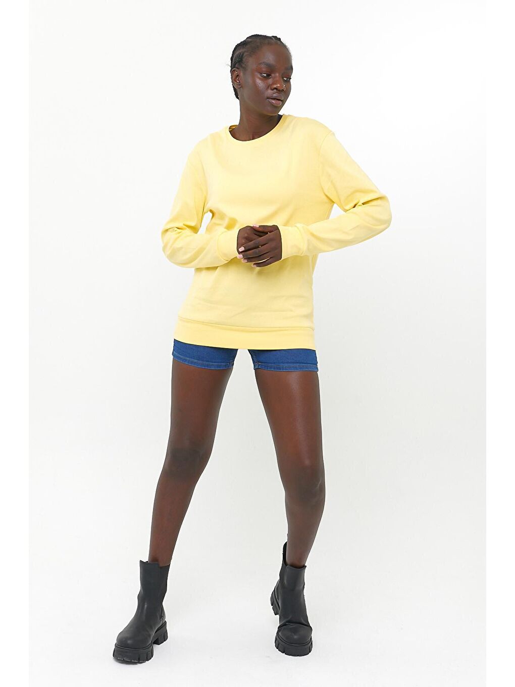 Sarı Kadın Bisiklet Yaka Regular Fit Sweatshirt spr21k17