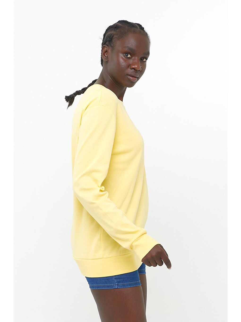 Sarı Kadın Bisiklet Yaka Regular Fit Sweatshirt spr21k17-3