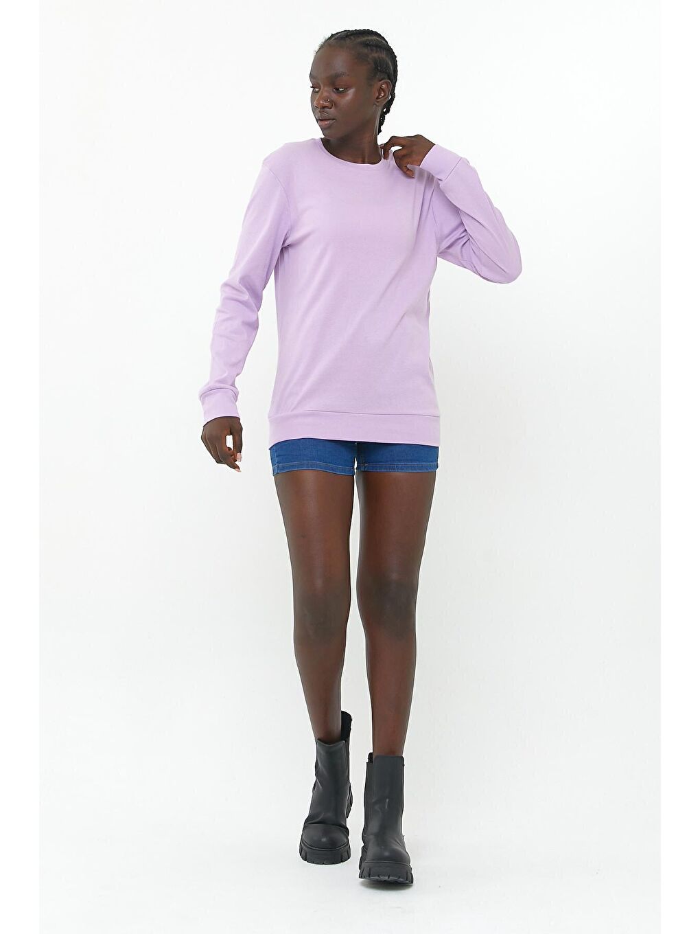 Lila Kadın Bisiklet Yaka Regular Fit Sweatshirt spr21k17-1