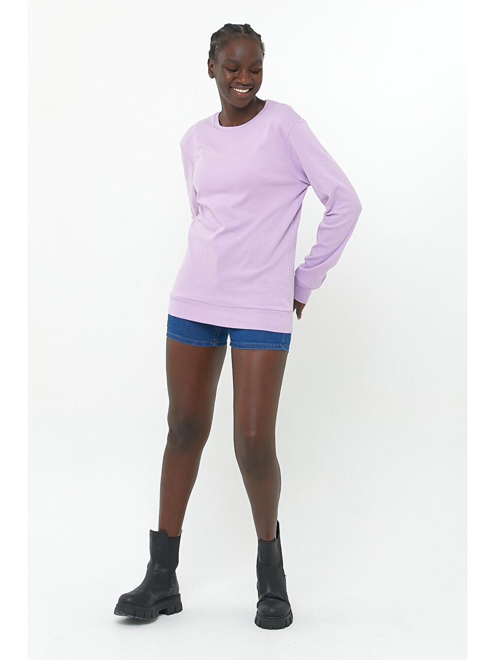 Lila Kadın Bisiklet Yaka Regular Fit Sweatshirt spr21k17-3