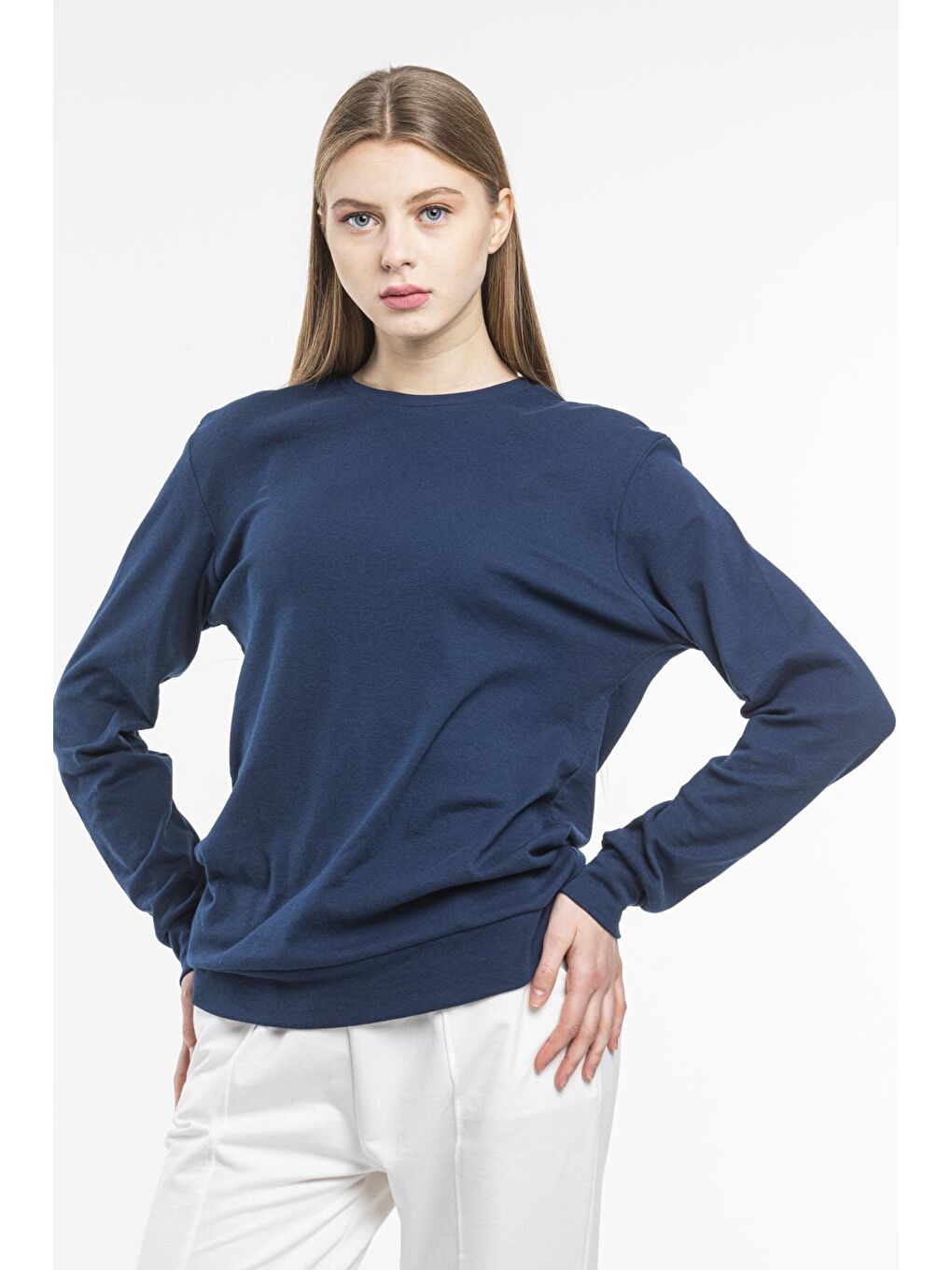 Lacivert Kadın Bisiklet Yaka Regular Fit Sweatshirt spr21k17-3