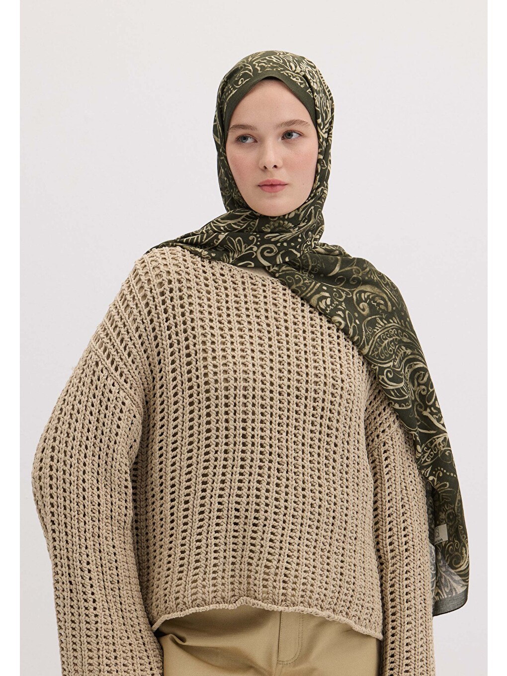Freesıa Desen Şal Haki-3
