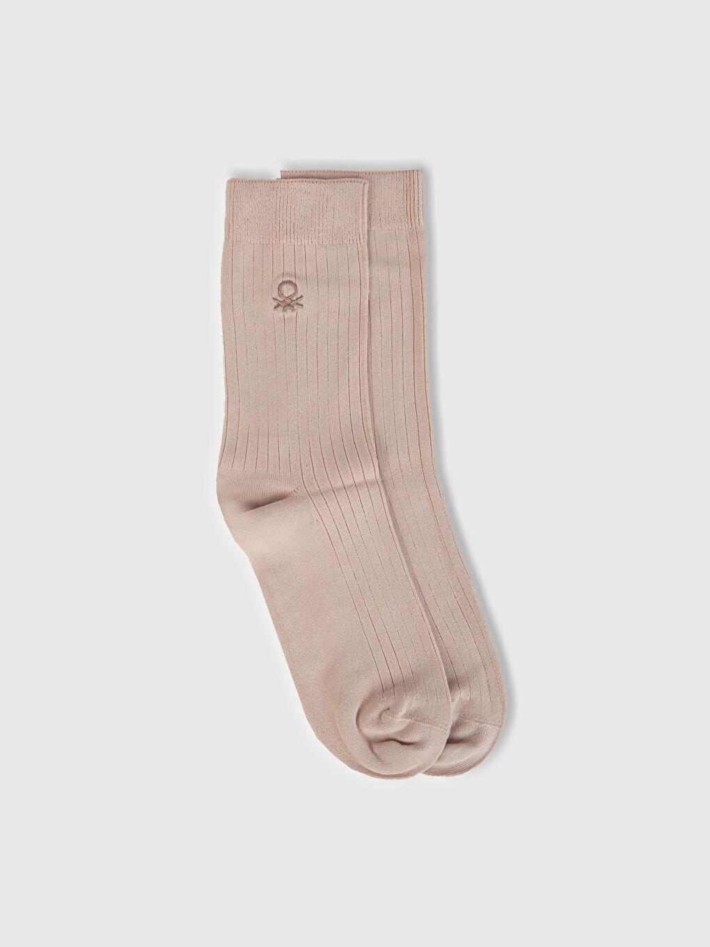 Pembe Unisex Pudra Viskoz Karışımlı Logo İşlemeli Uzun Soket Çorap