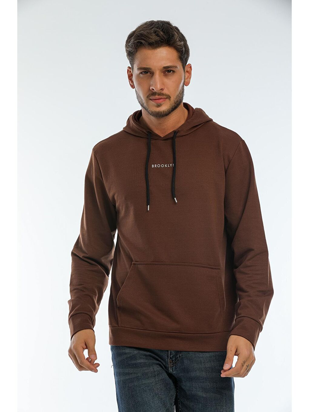 Süperlife Kahverengi Erkek Kapüşonlu Regular Fit Brooklyn Baskılı İnce Sweatshirt SPR22SW161 - 2