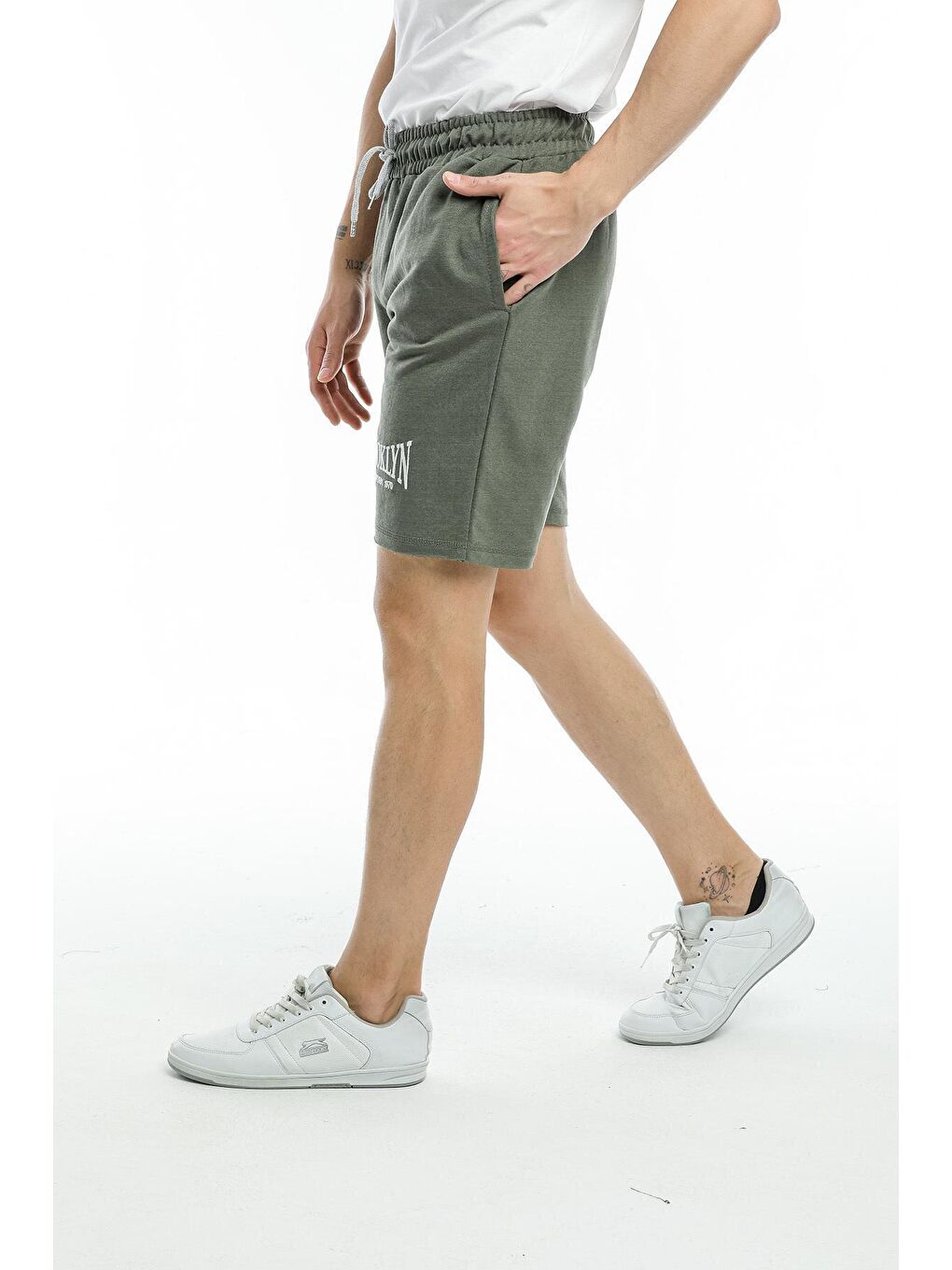 Haki Nakışlı Erkek Şort SPR21Y58-1
