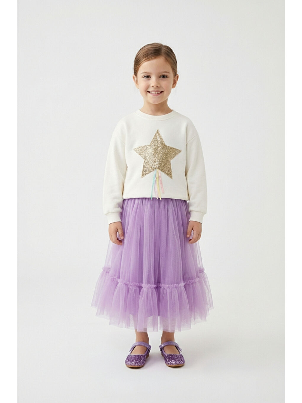 Lila Kız Çocuk Uzun Tül Etek - Mindy-1