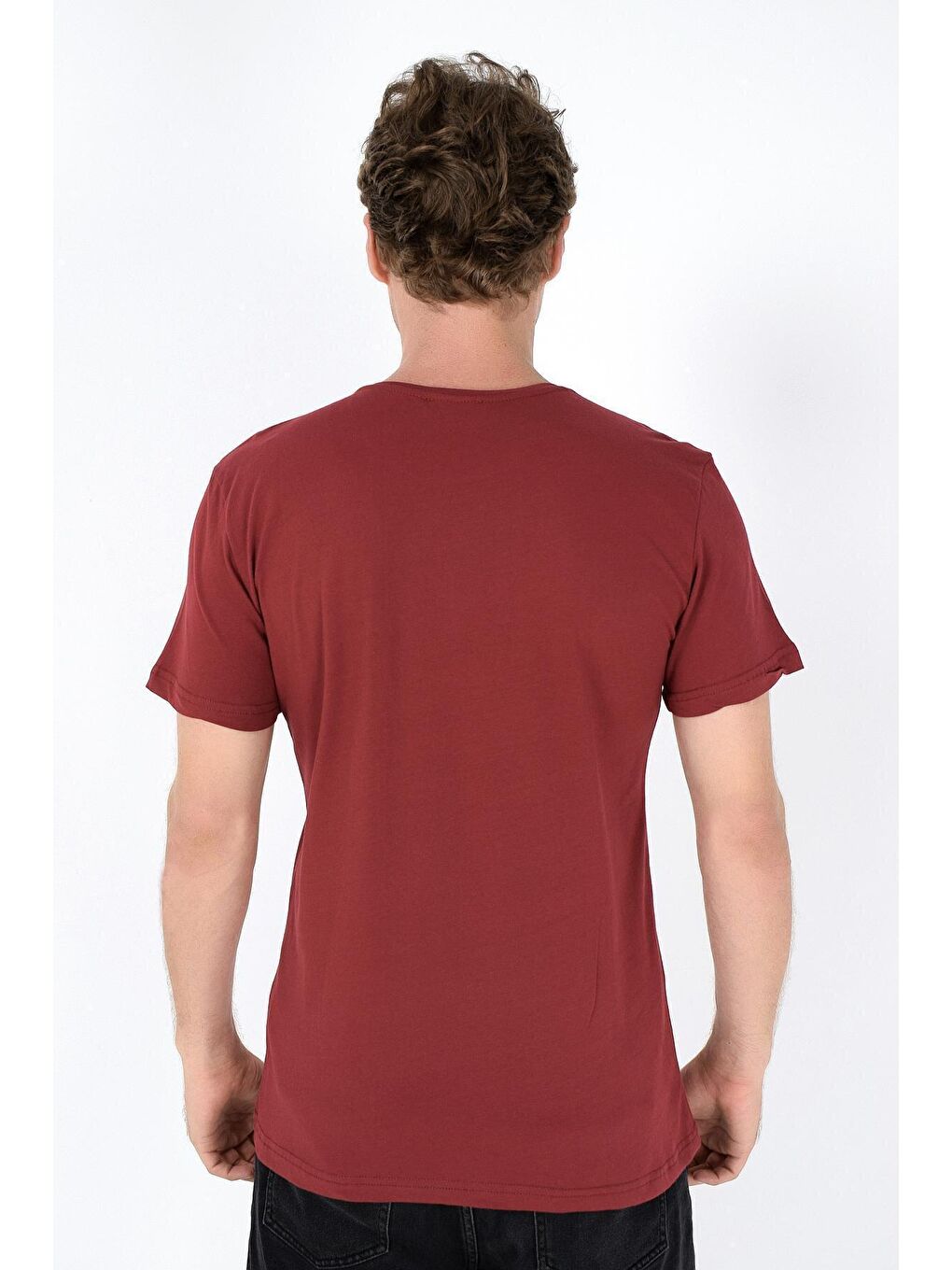 Bordo Bisiklet Yaka Dar Kalıp Baskılı Erkek Tişört SPR 261-3