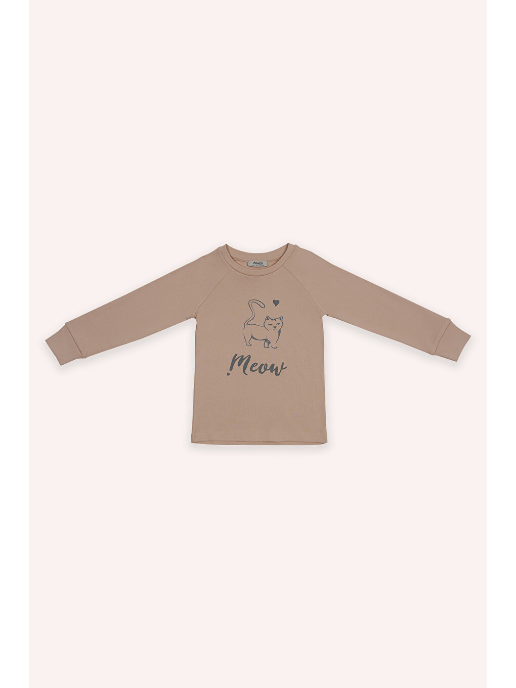 Pembe Kız Çocuk Kedi Baskılı Somon Pijama Takımı-2