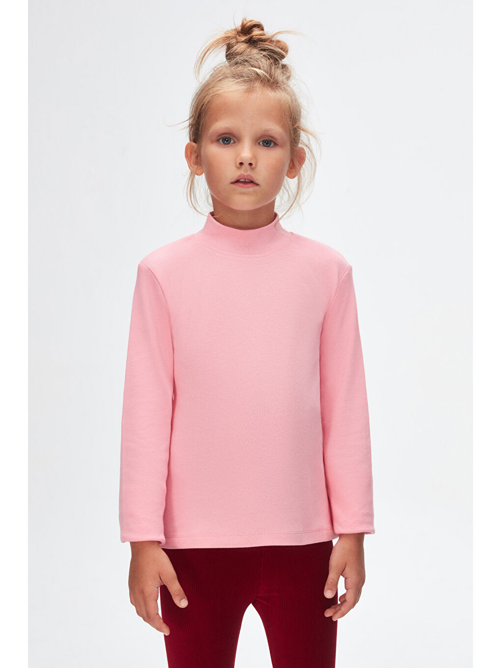 Pembe Kız Çocuk Yarım Balıkçı Uzun Kol Tişört-1