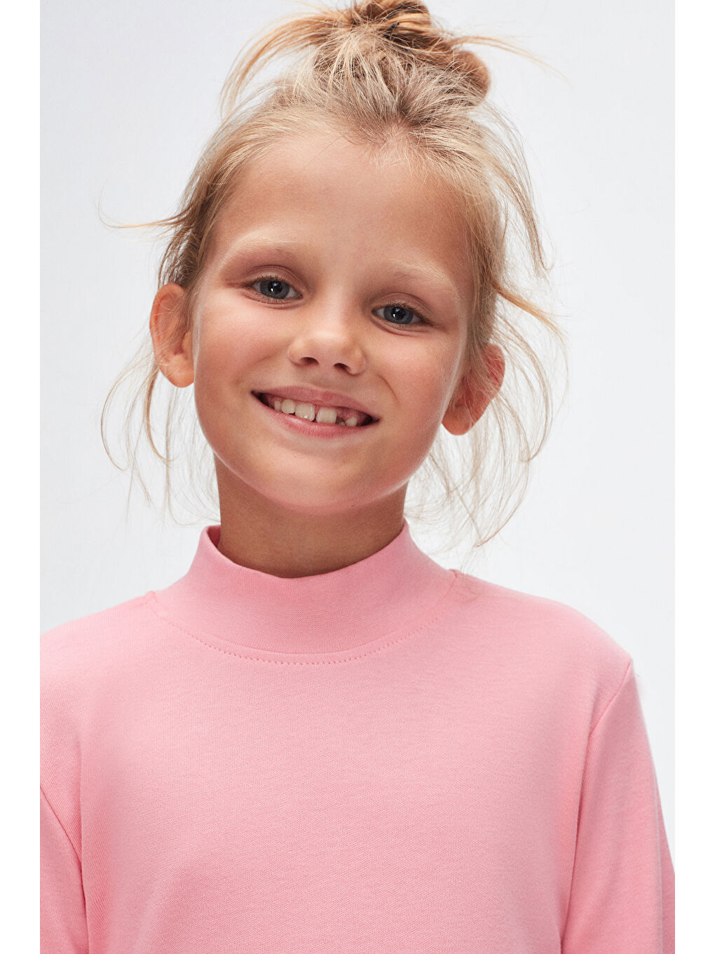 Pembe Kız Çocuk Yarım Balıkçı Uzun Kol Tişört-2