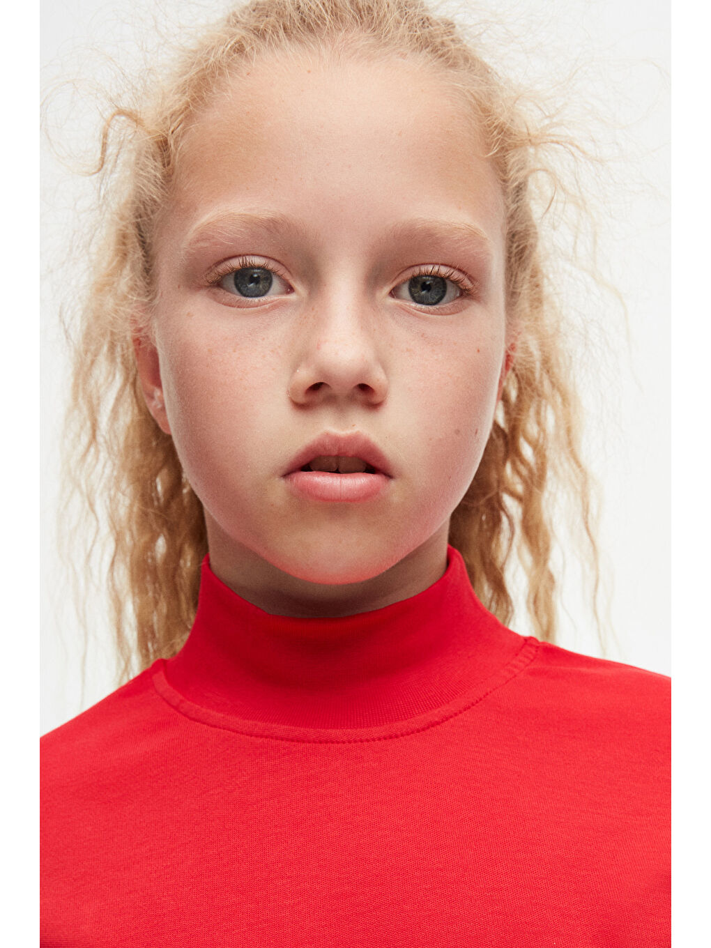 Açık Kırmızı Kız Çocuk Yarım Balıkçı Uzun Kol Tişört-2