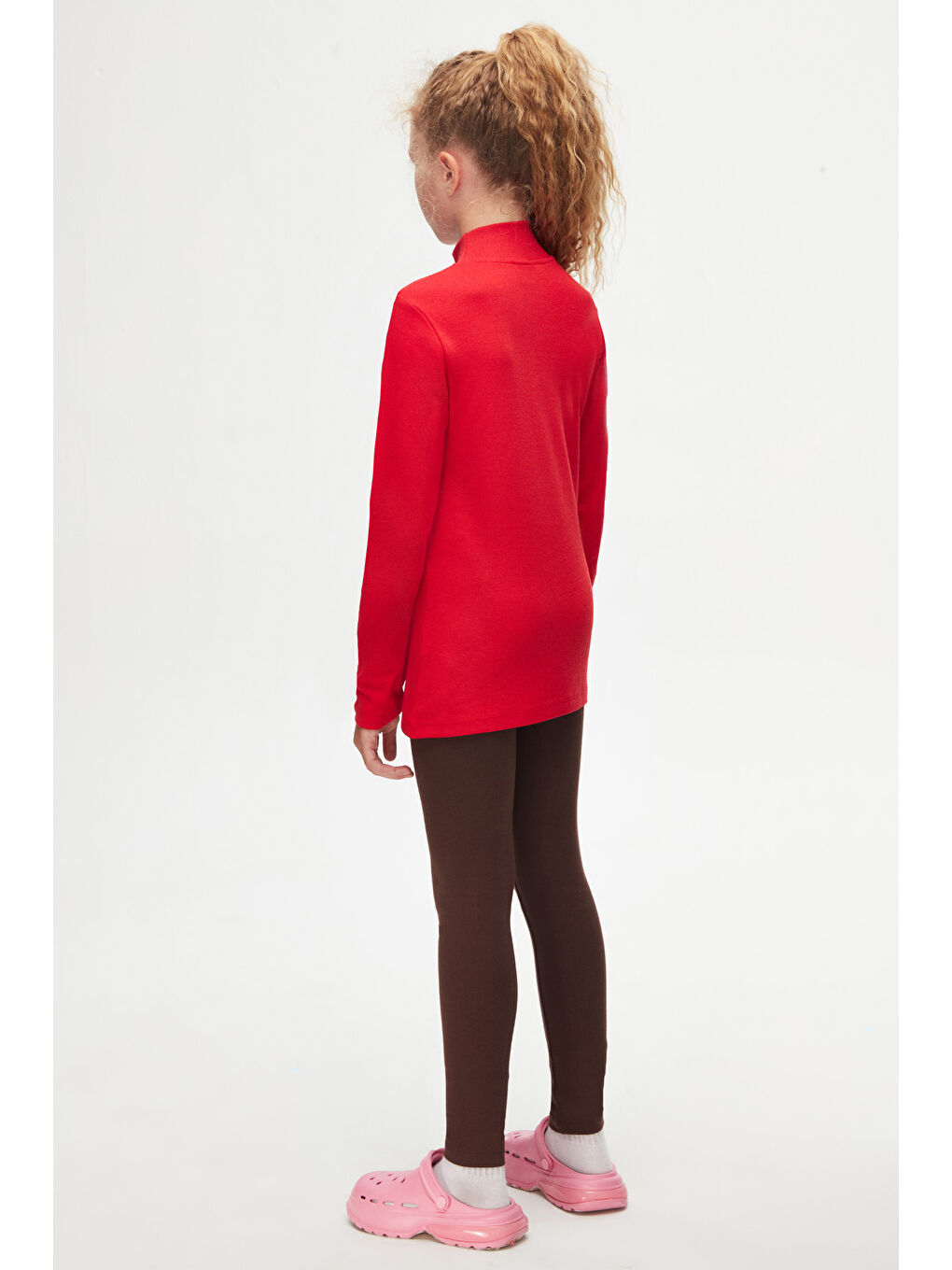 Açık Kırmızı Kız Çocuk Yarım Balıkçı Uzun Kol Tişört-3