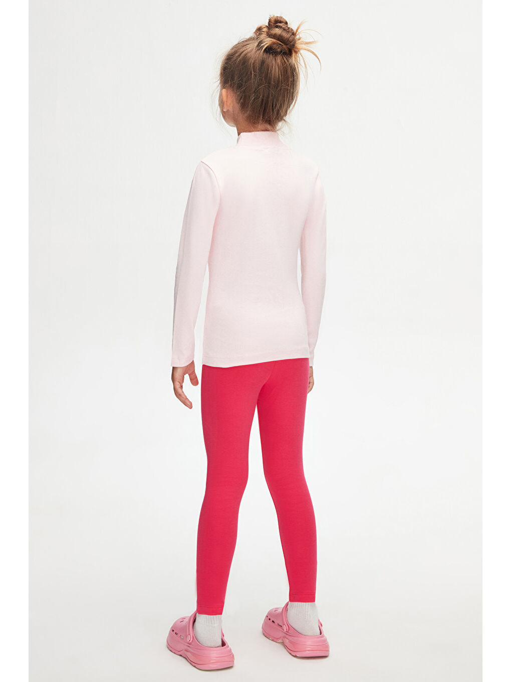 Pembe Uçuk pembe Kız Çocuk Yarım Balıkçı Uzun Kol Tişört-3