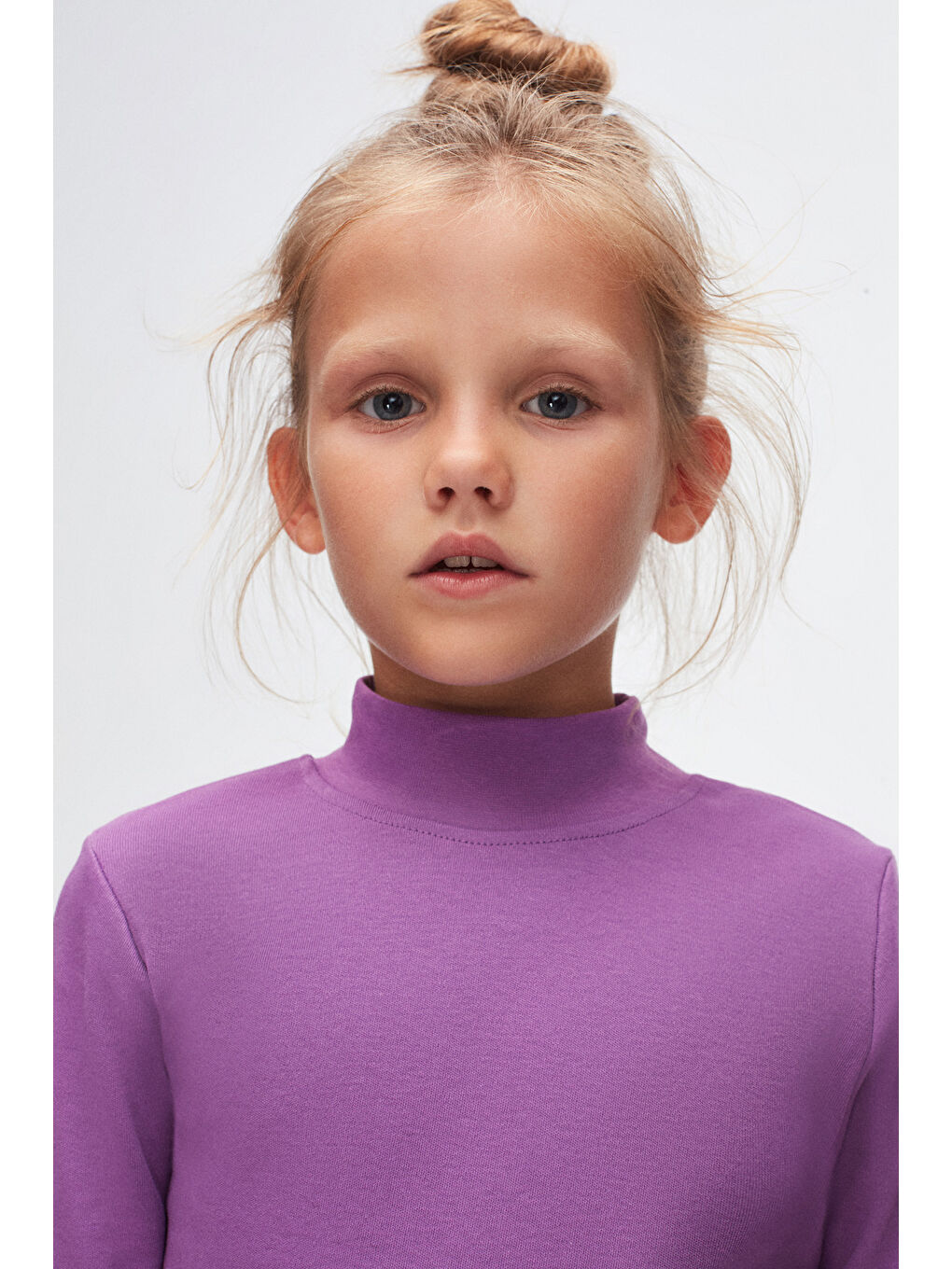 Açık Mor Kız Çocuk Yarım Balıkçı Uzun Kol Tişört-2