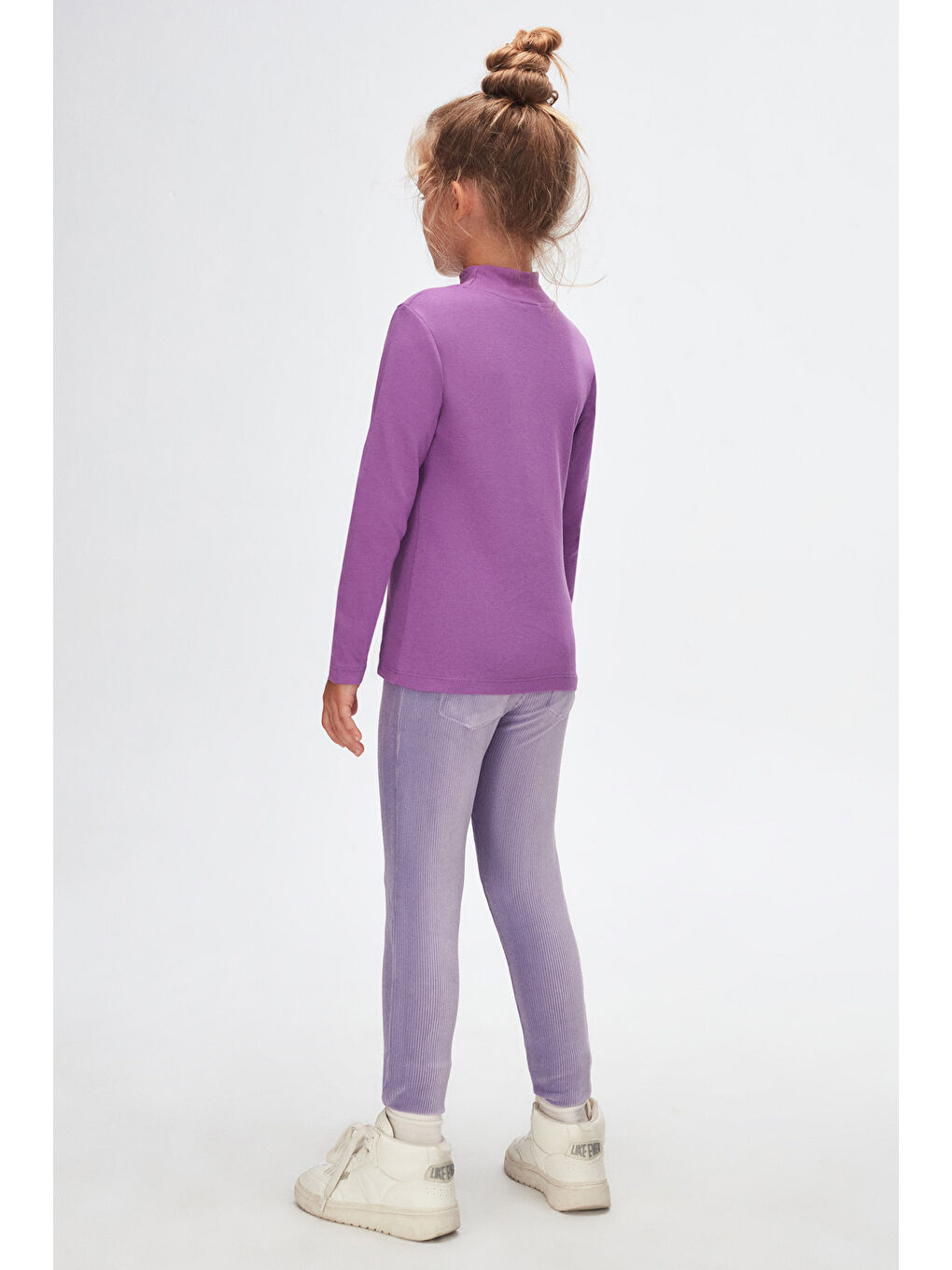 Açık Mor Kız Çocuk Yarım Balıkçı Uzun Kol Tişört-3