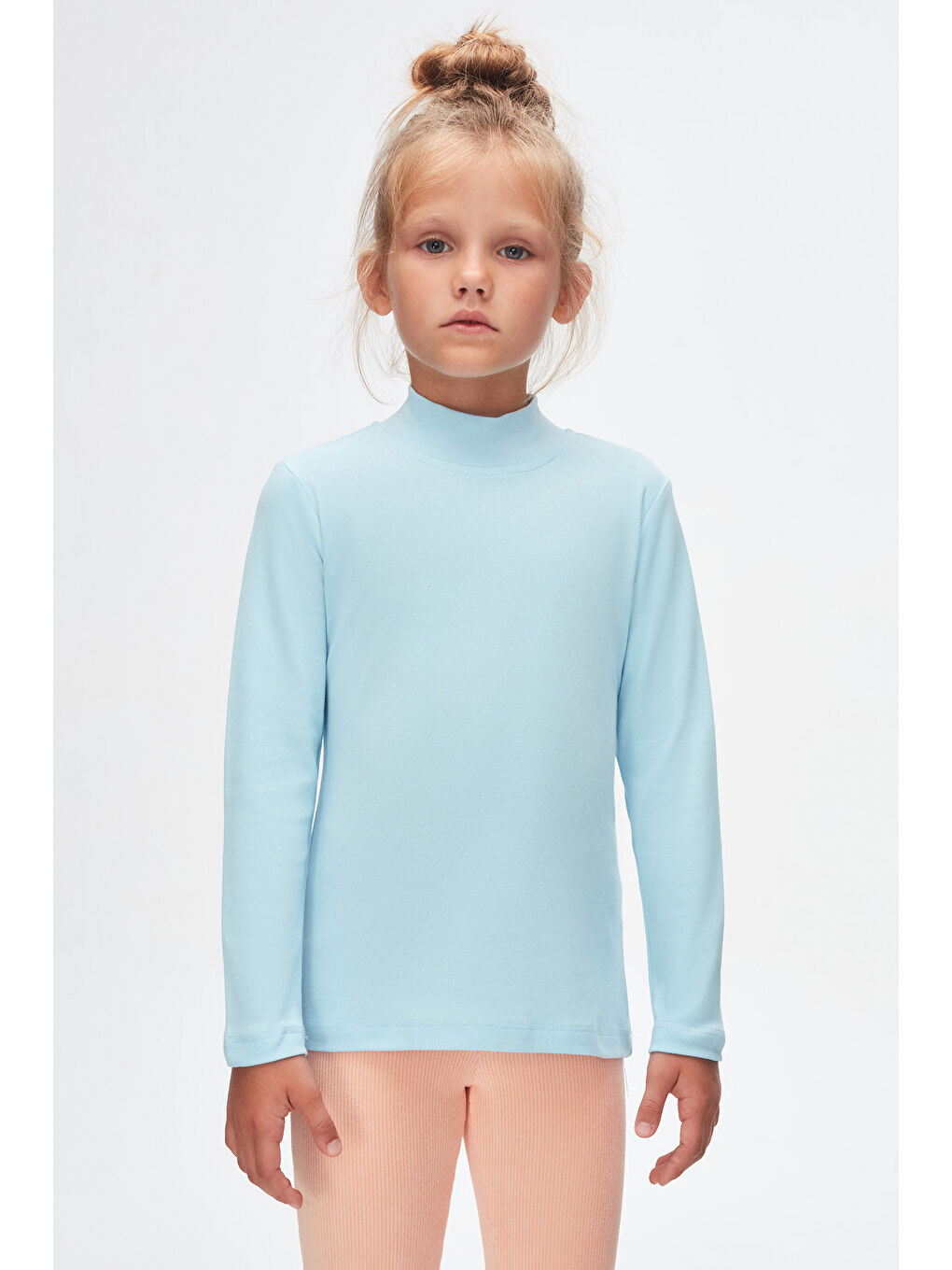 Bebek Mavisi Kız Çocuk Yarım Balıkçı Uzun Kol Tişört-1