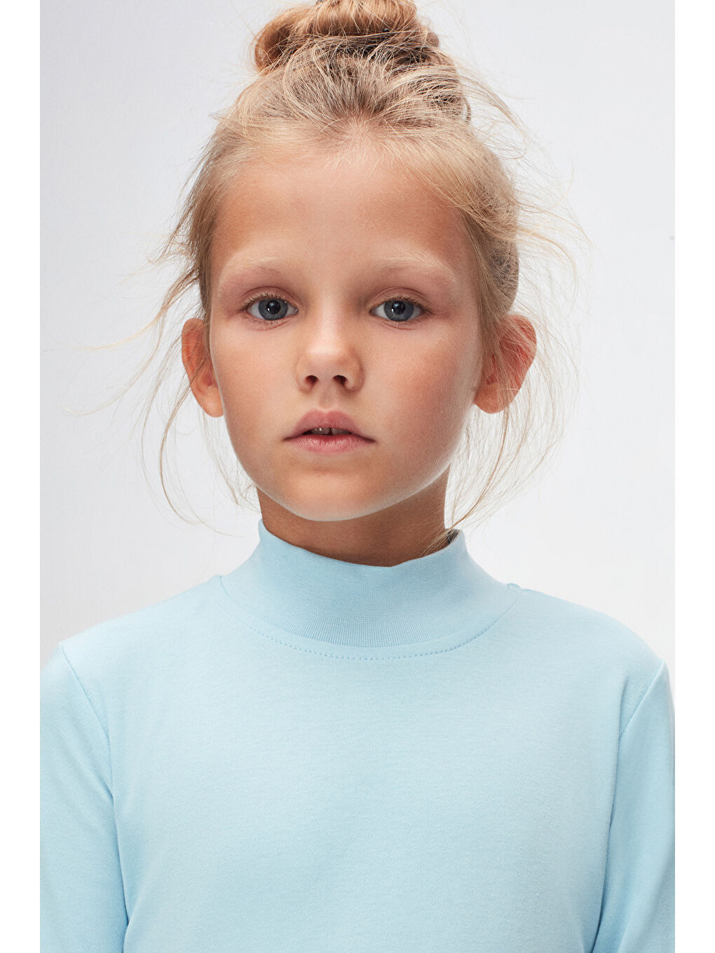 Bebek Mavisi Kız Çocuk Yarım Balıkçı Uzun Kol Tişört-2