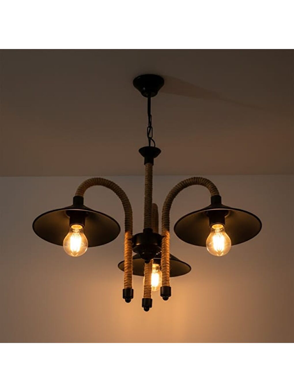 Metal Halat 3'lü Avize - Siyah-7