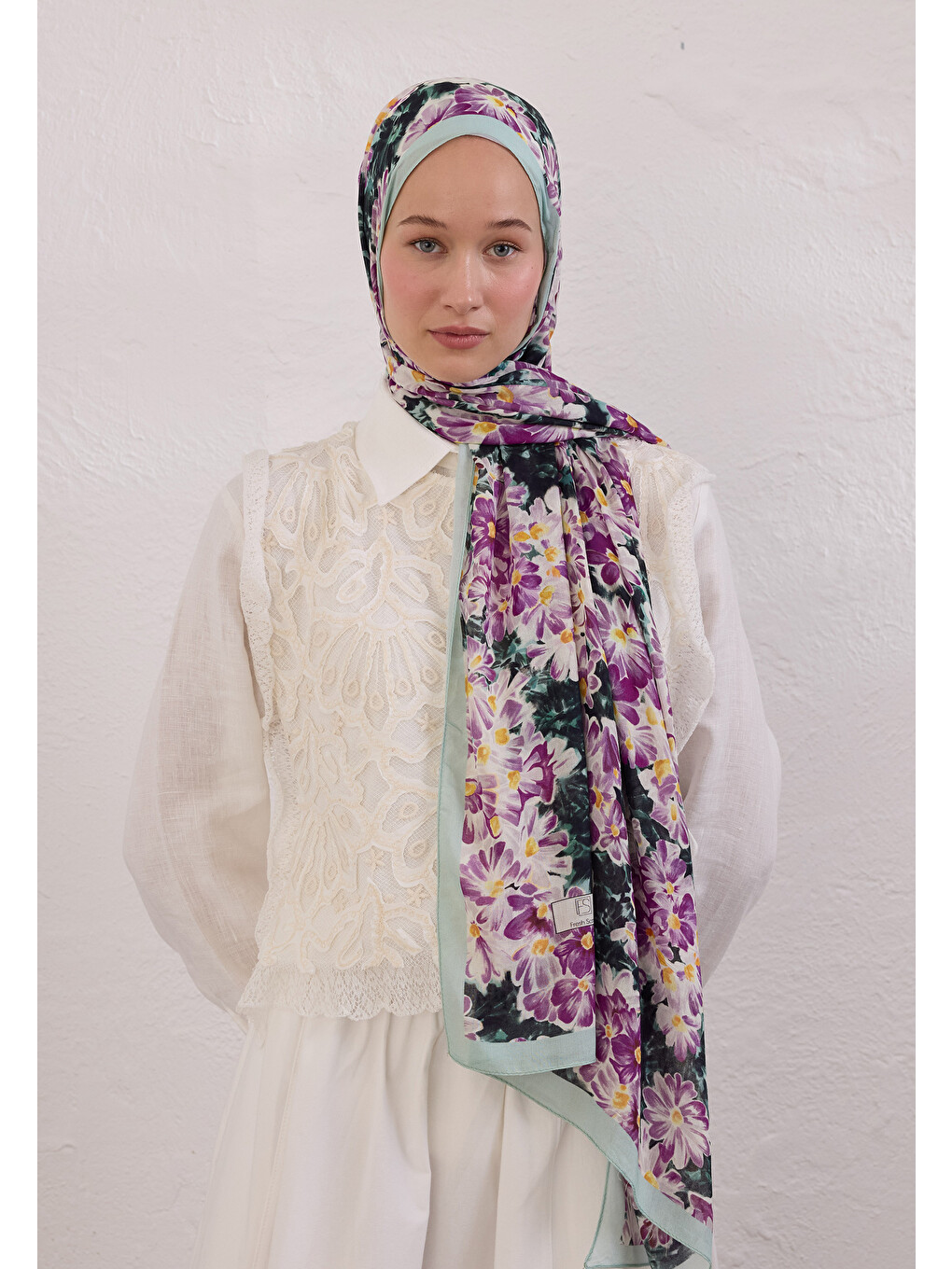 Yeşil Cherry Blossom Desen Rami Şal Nilüfer-1