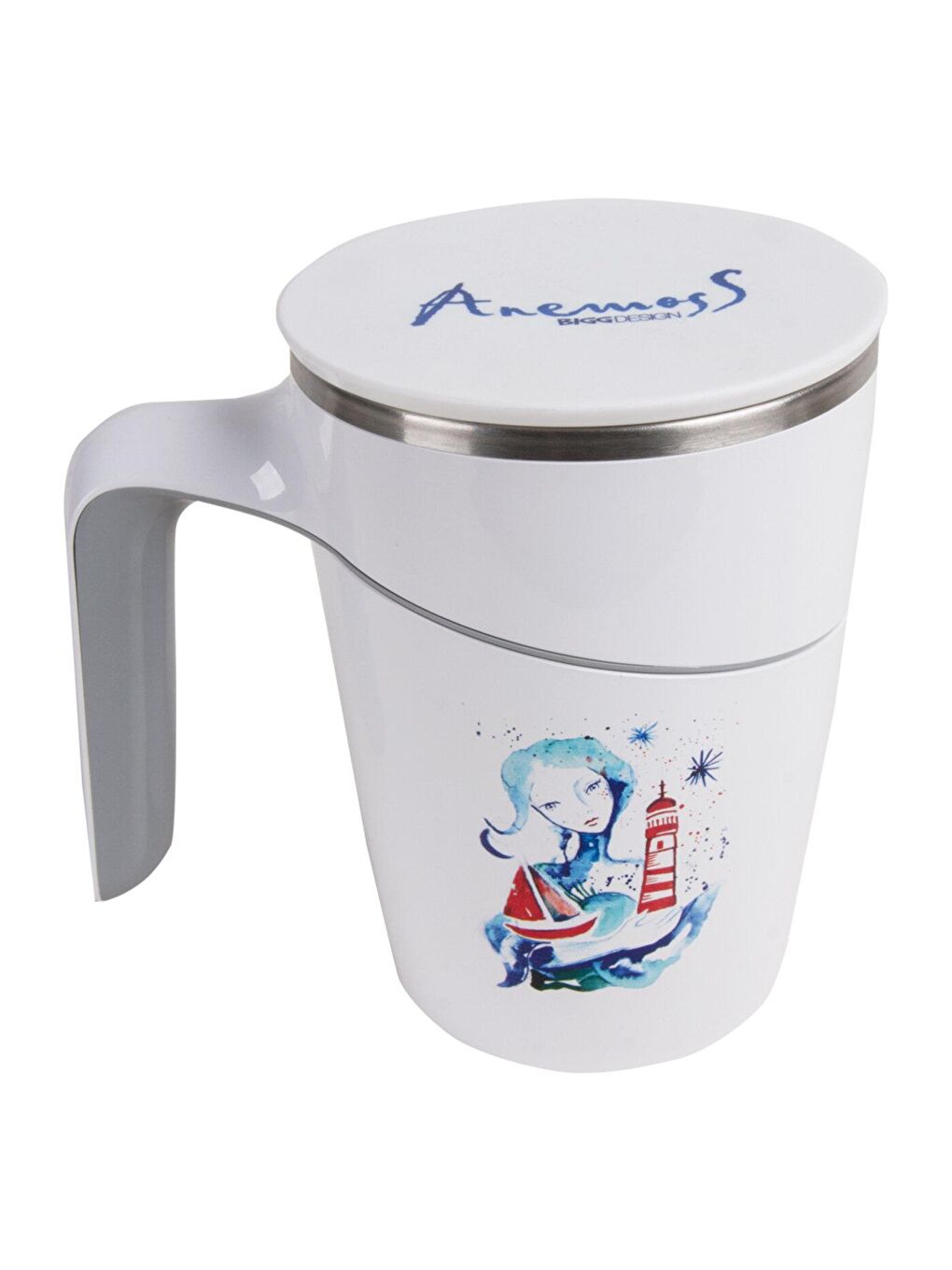 Anemoss Beyaz Denizci Kız Kulplu Devrilmez Mug - 2