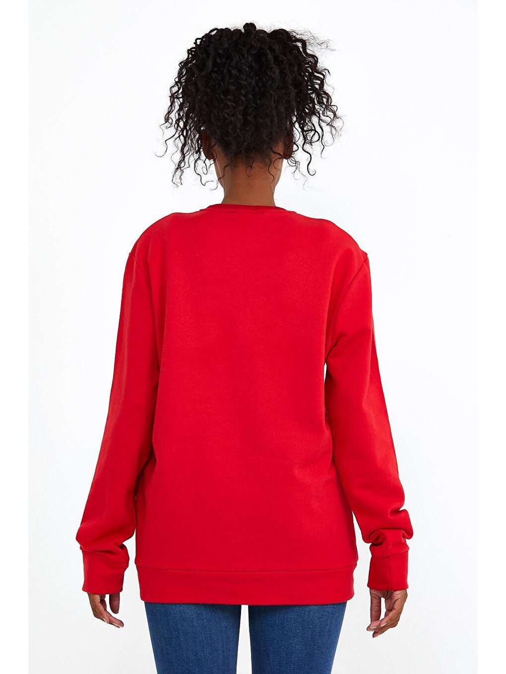 Kırmızı Kadın Bisiklet Yaka Regular Fit Tokya Baskılı İnce Sweatshirt SPR22SWK134-4