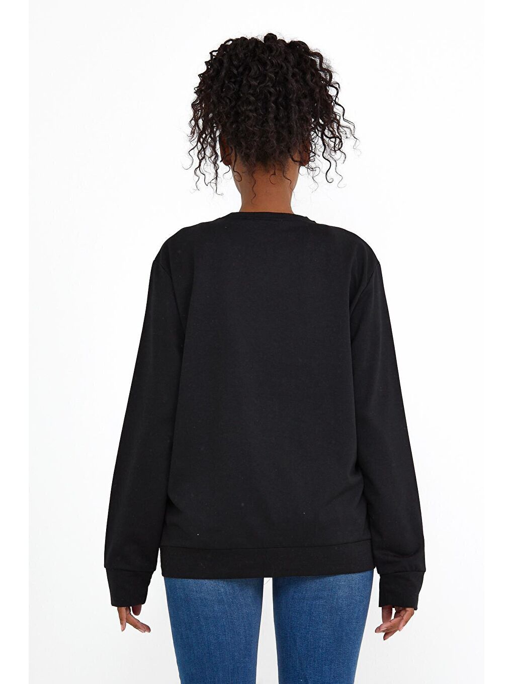 Siyah Kadın Bisiklet Yaka Regular Fit Tokya Baskılı İnce Sweatshirt SPR22SWK134-4