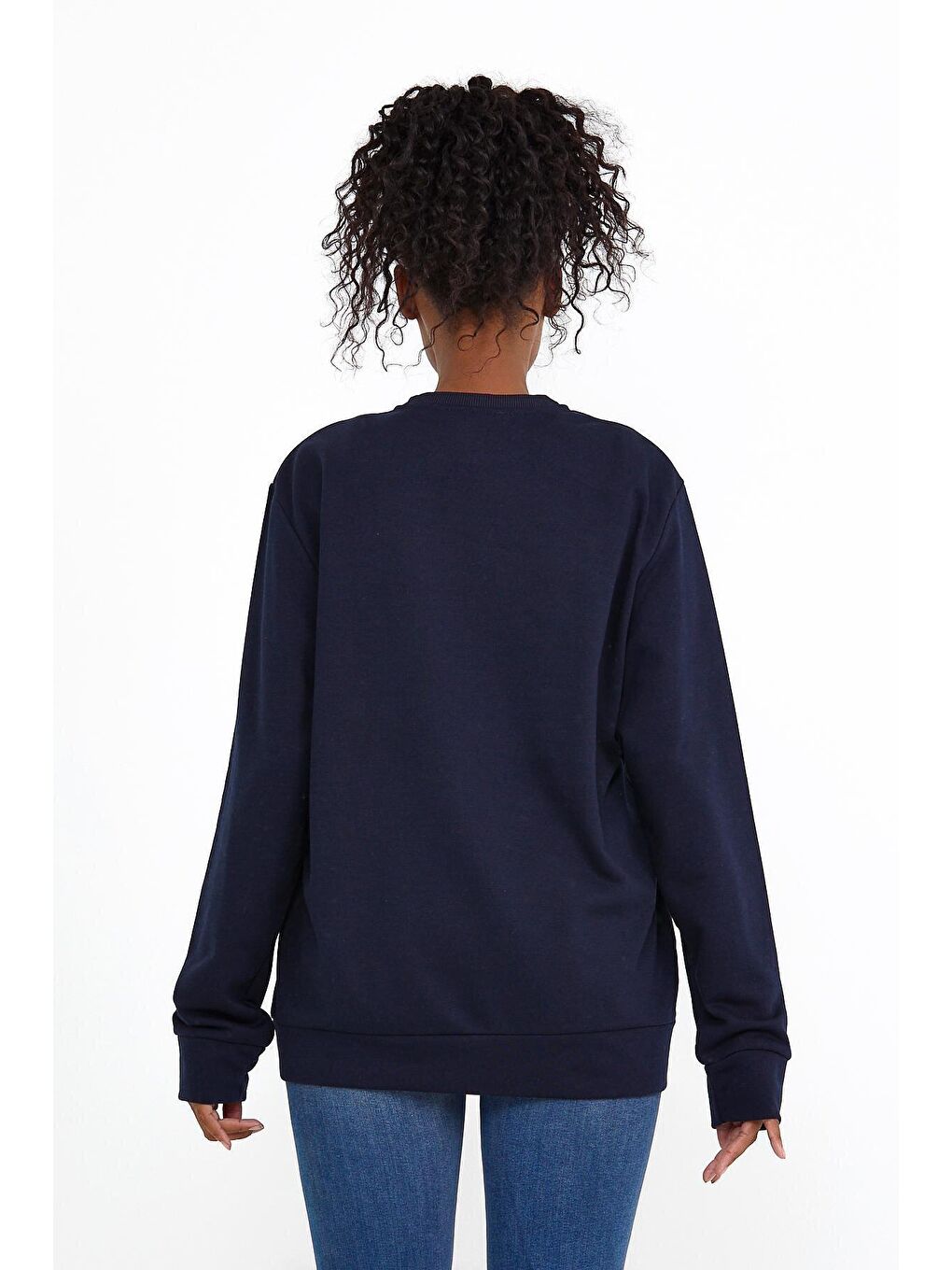 Lacivert Kadın Bisiklet Yaka Regular Fit Tokya Baskılı İnce Sweatshirt SPR22SWK134-3