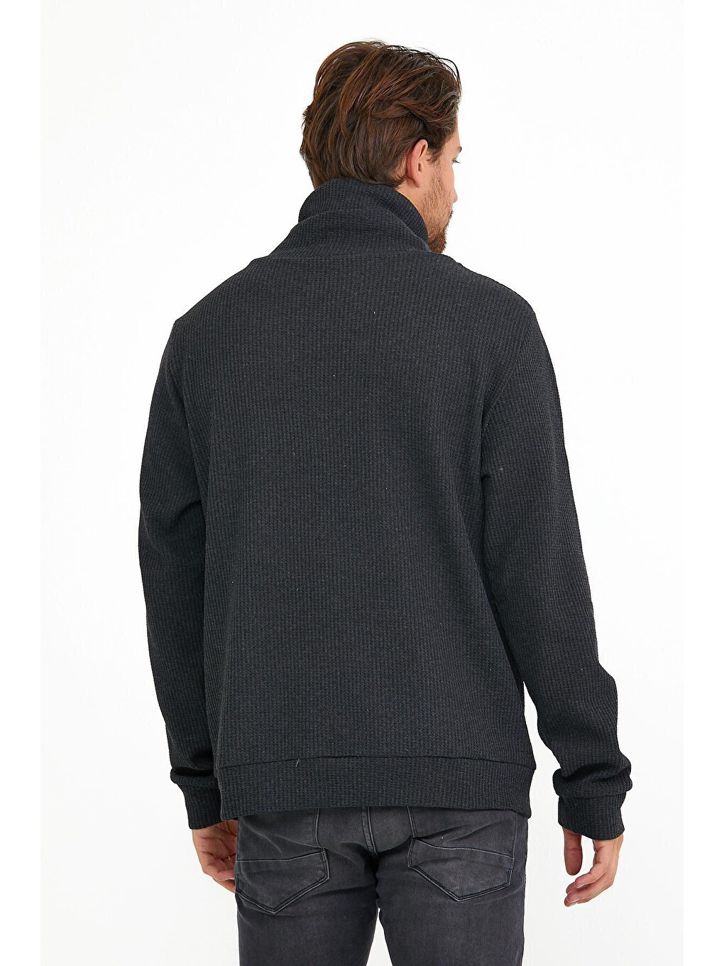 Antrasit Erkek Şal Yaka Regular Fit Brooklyn Baskılı İnce Sweatshirt Spr22sw143-1