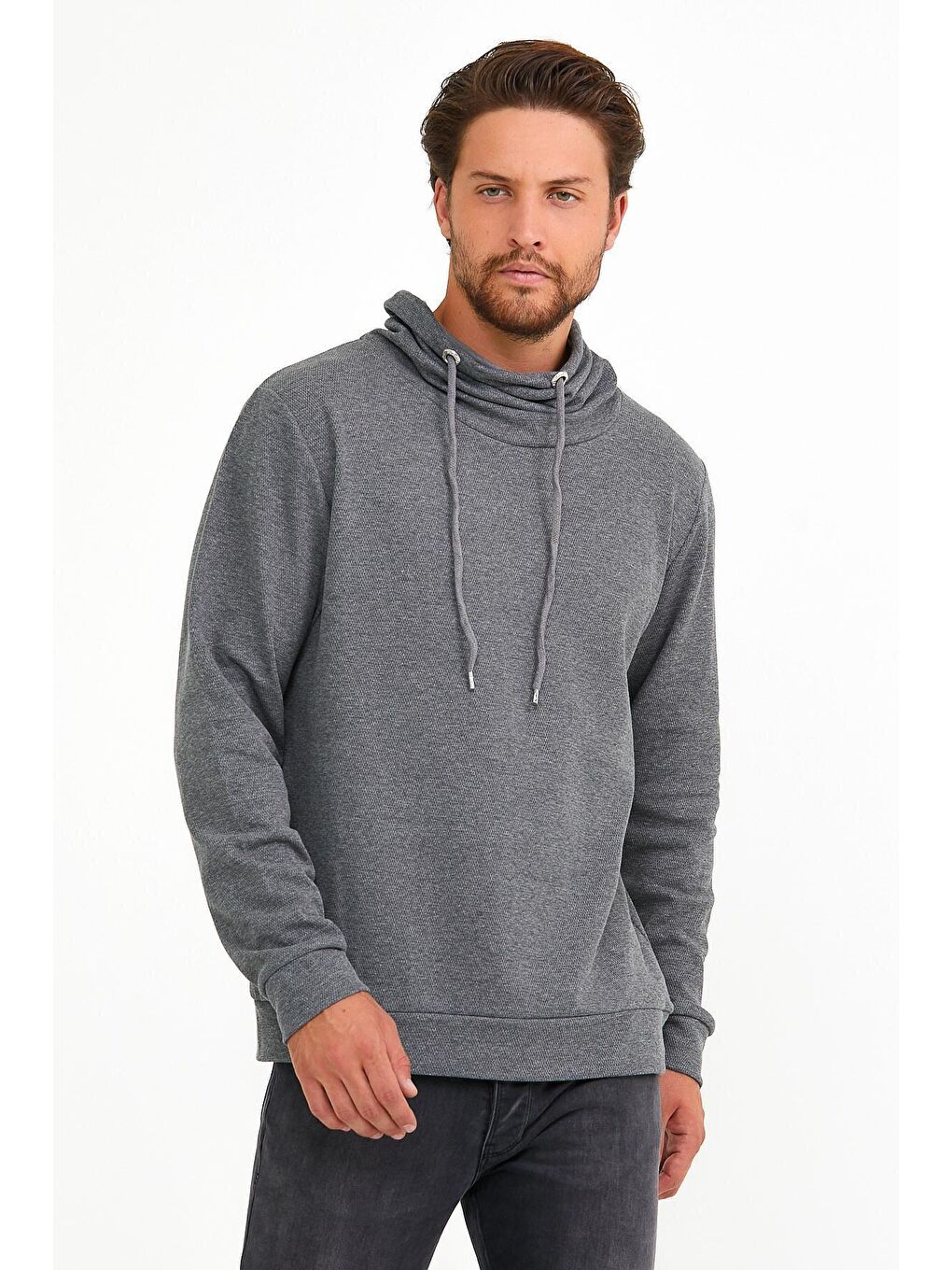 Gri Erkek Regular Fit Brooklyn İnce Sweatshirt SPR22SW142-1