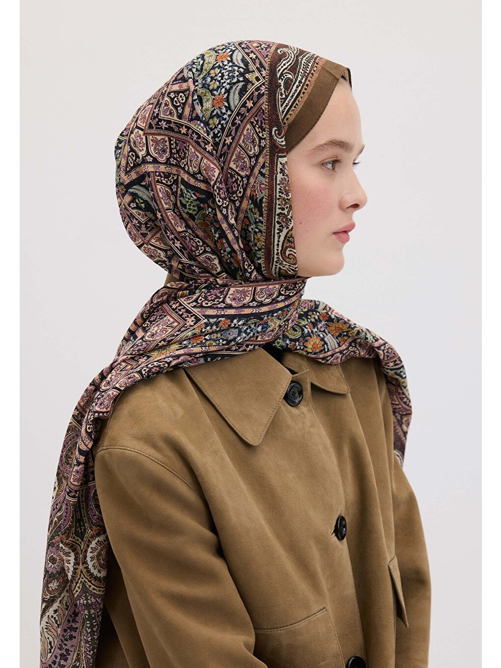 Lila Nordıc Paısley Desen Şal Lavanta-2