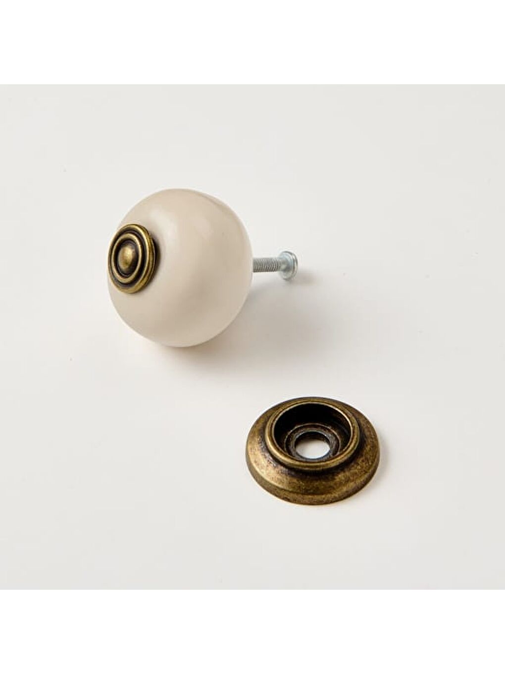 Gri Rustik Düğme Kulp - Krem / Antik-1