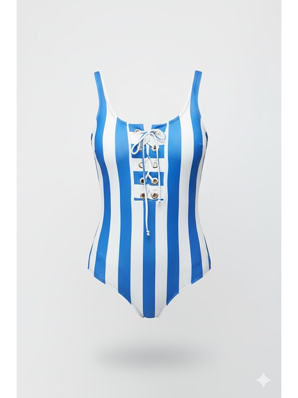 Rivetli Önden Bağlamalı Mayo 7780 Mavi/Beyaz