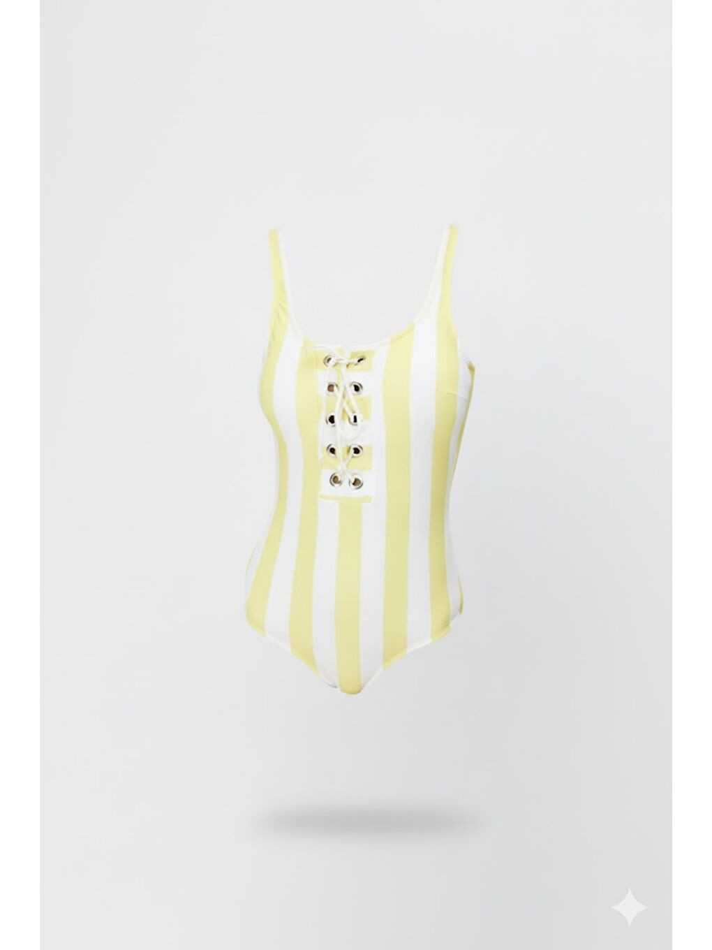 Rivetli Önden Bağlamalı Mayo 7780 Sarı/Beyaz