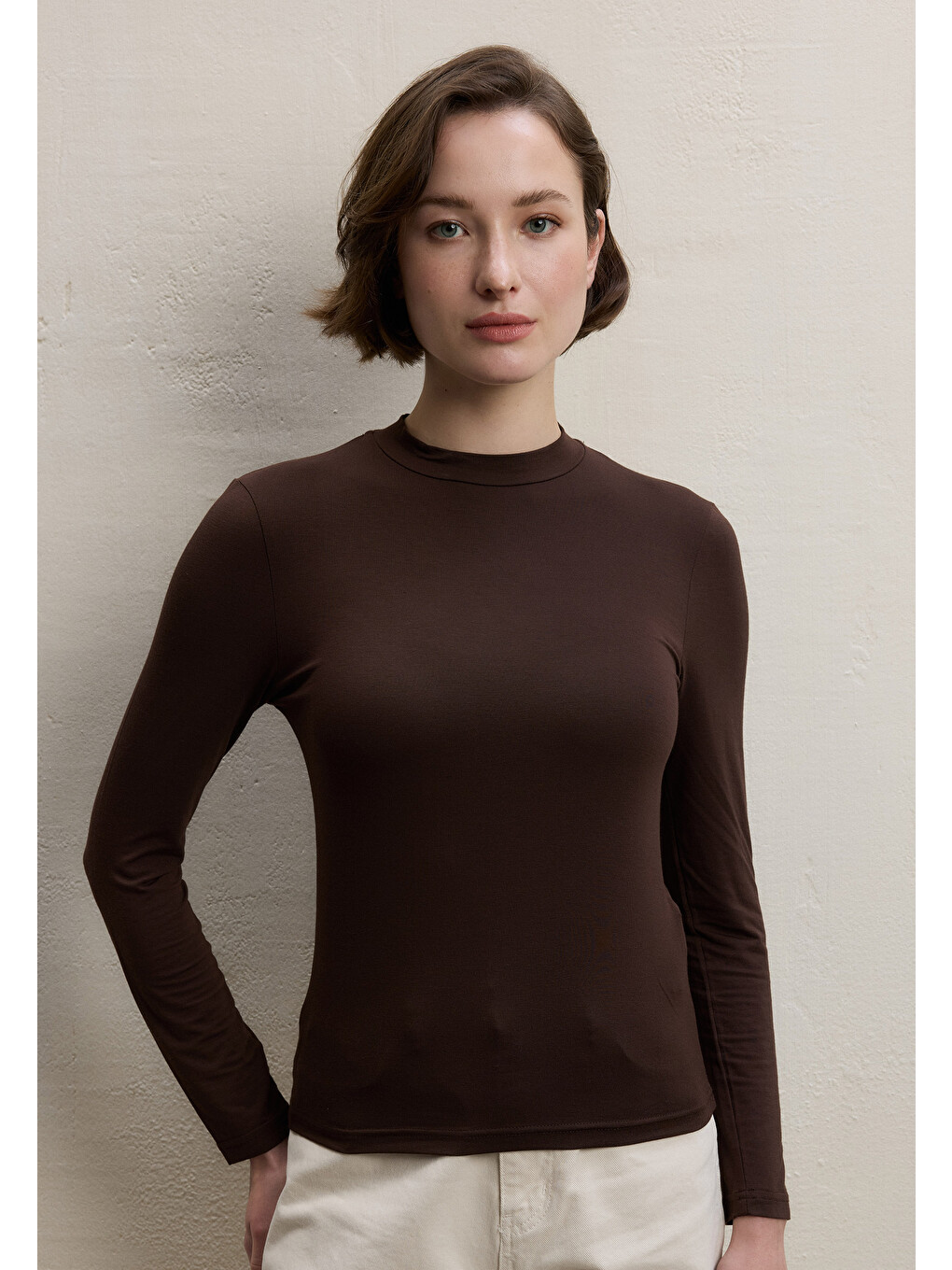 Kahverengi Uzun Kol Bambu Body Acı Kahve-5