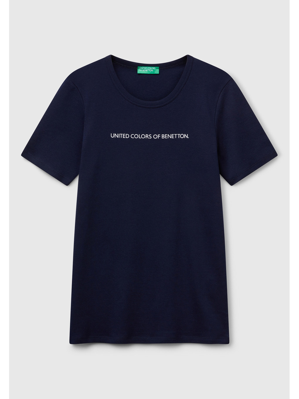 Kadın Lacivert 100 Pamuk Benetton Yazılı Basic T Shirt-1