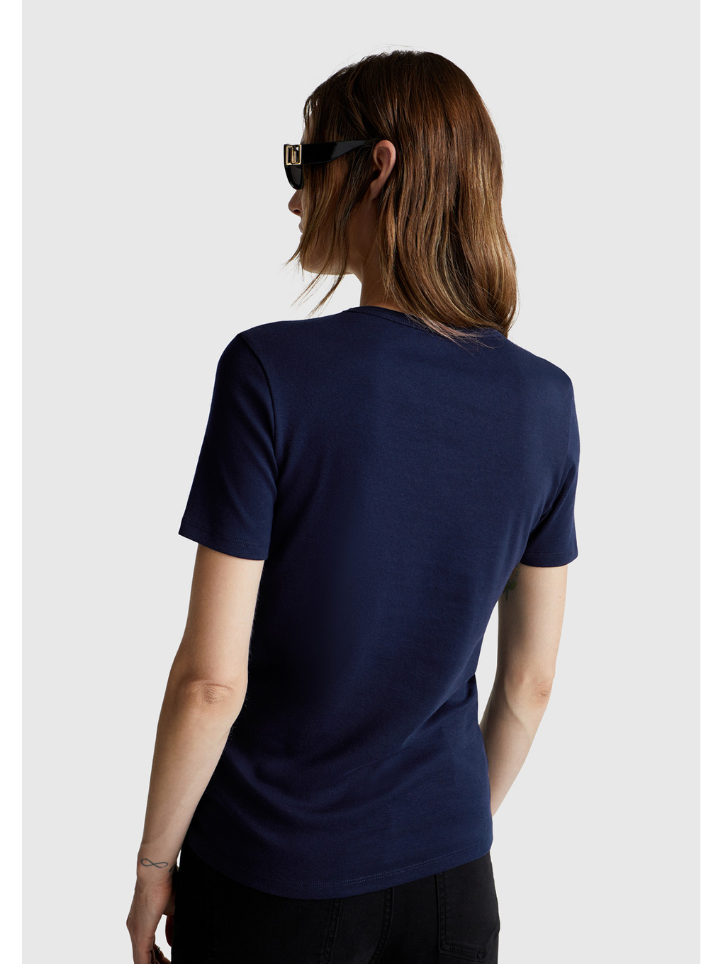 Kadın Lacivert 100 Pamuk Benetton Yazılı Basic T Shirt-2
