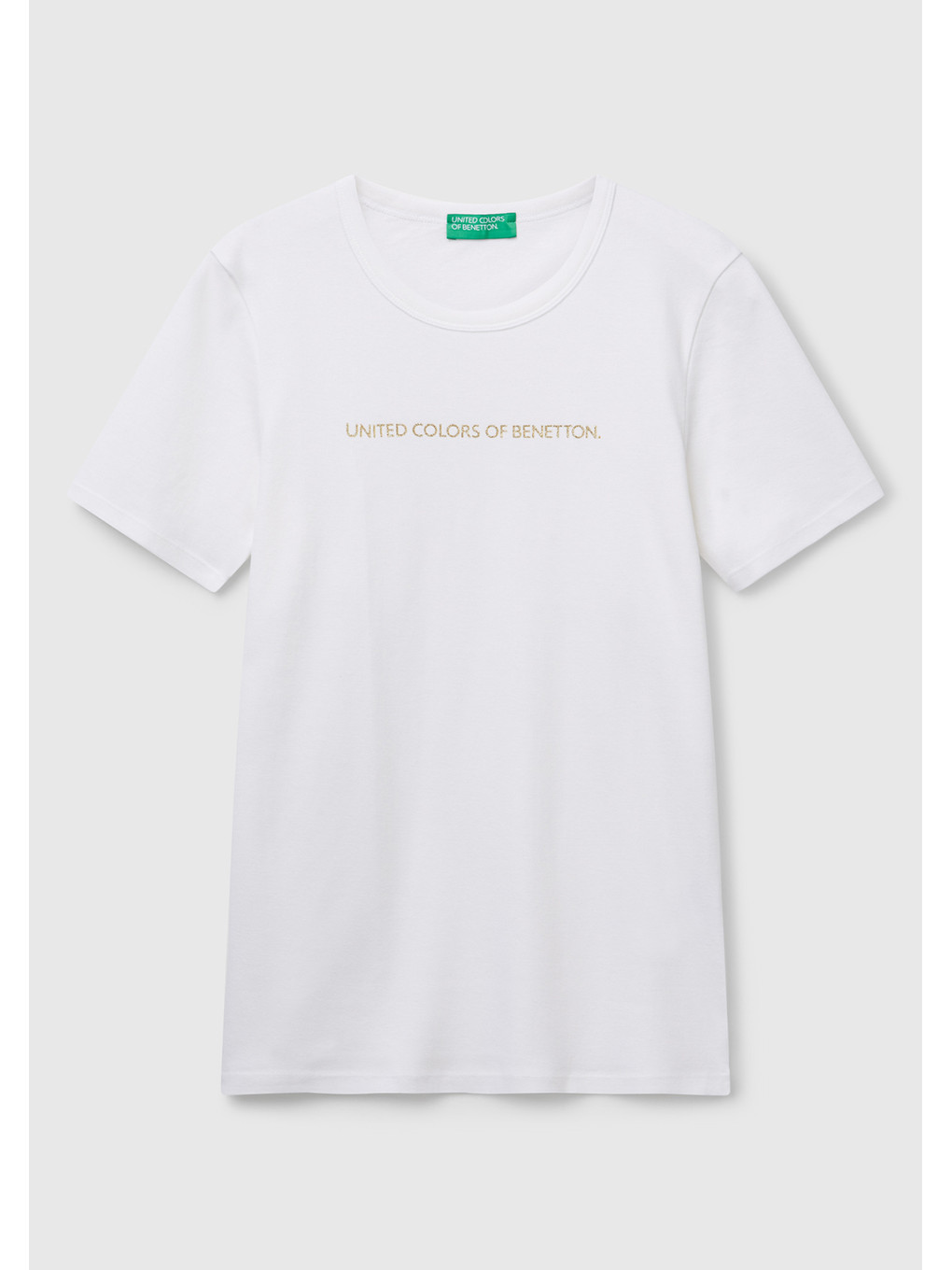 Kadın Beyaz 100 Pamuk Benetton Yazılı Basic T Shirt-1