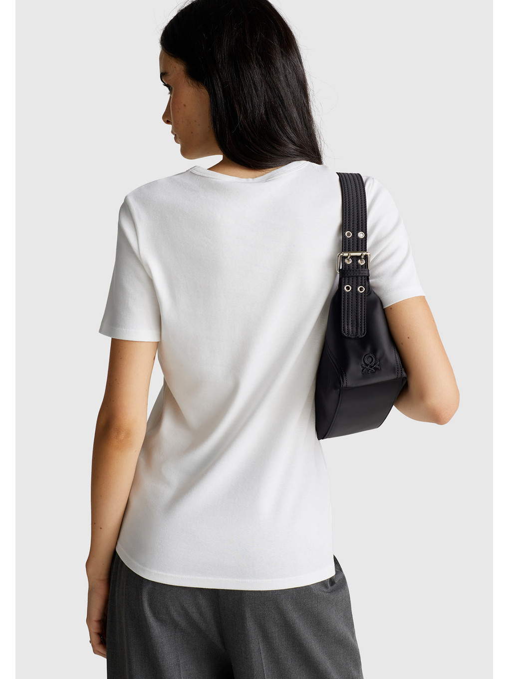 Kadın Beyaz 100 Pamuk Benetton Yazılı Basic T Shirt-2