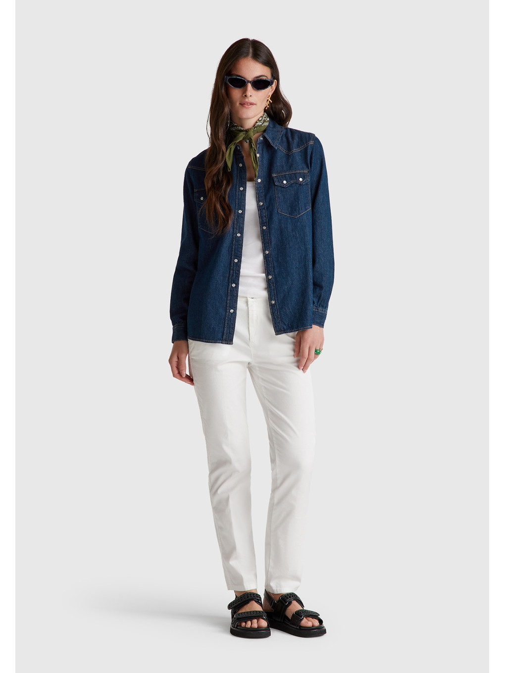 Kadın Beyaz Elastanlı Basic Chino Pantolon-4