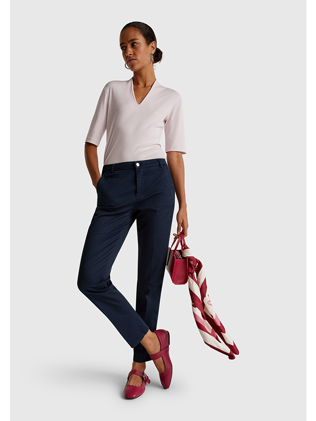 Kadın Lacivert Elastanlı Basic Chino Pantolon-4