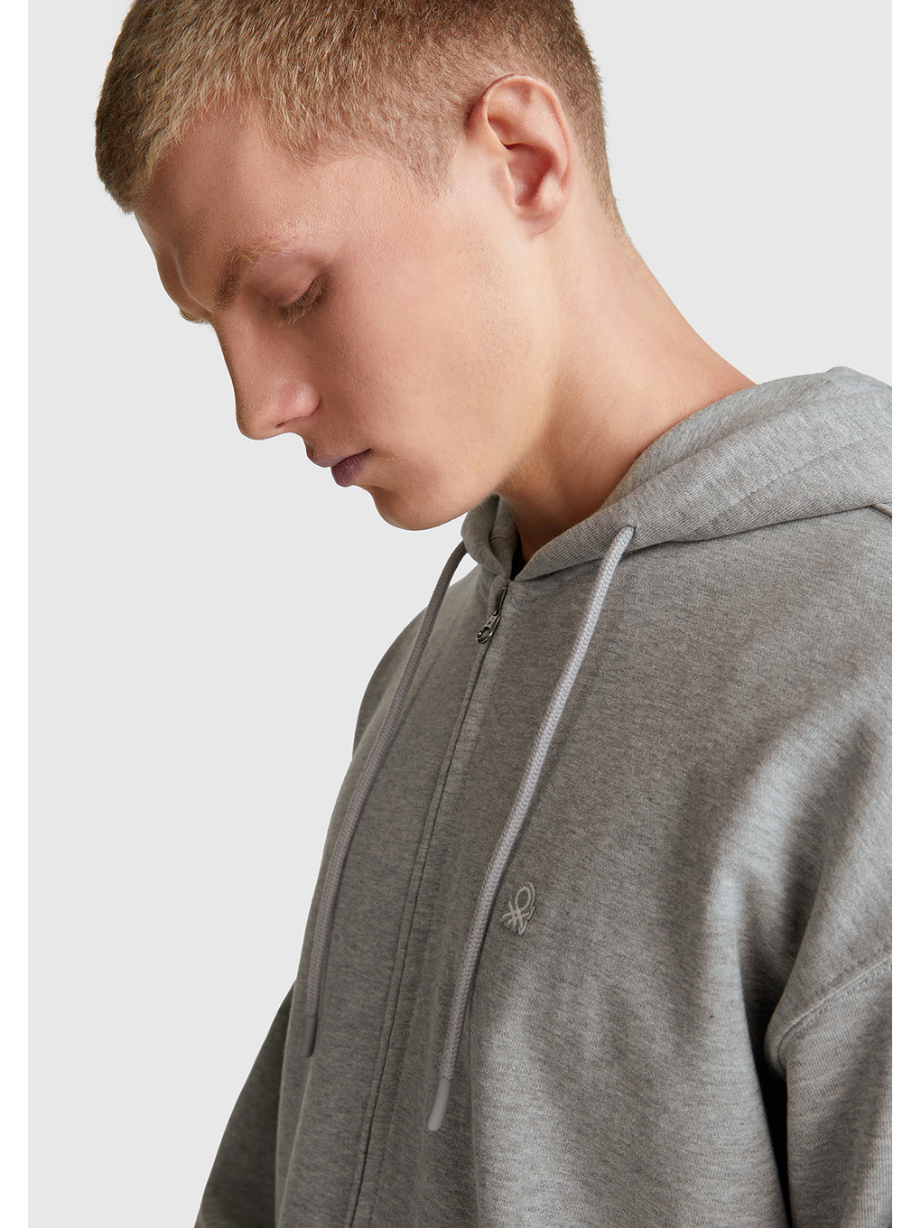 Gri Melanj 100 Pamuk Dar Kesim Kapüşonlu %100 Pamuk Erkek Fermuarlı Sweatshirt Hırka-5