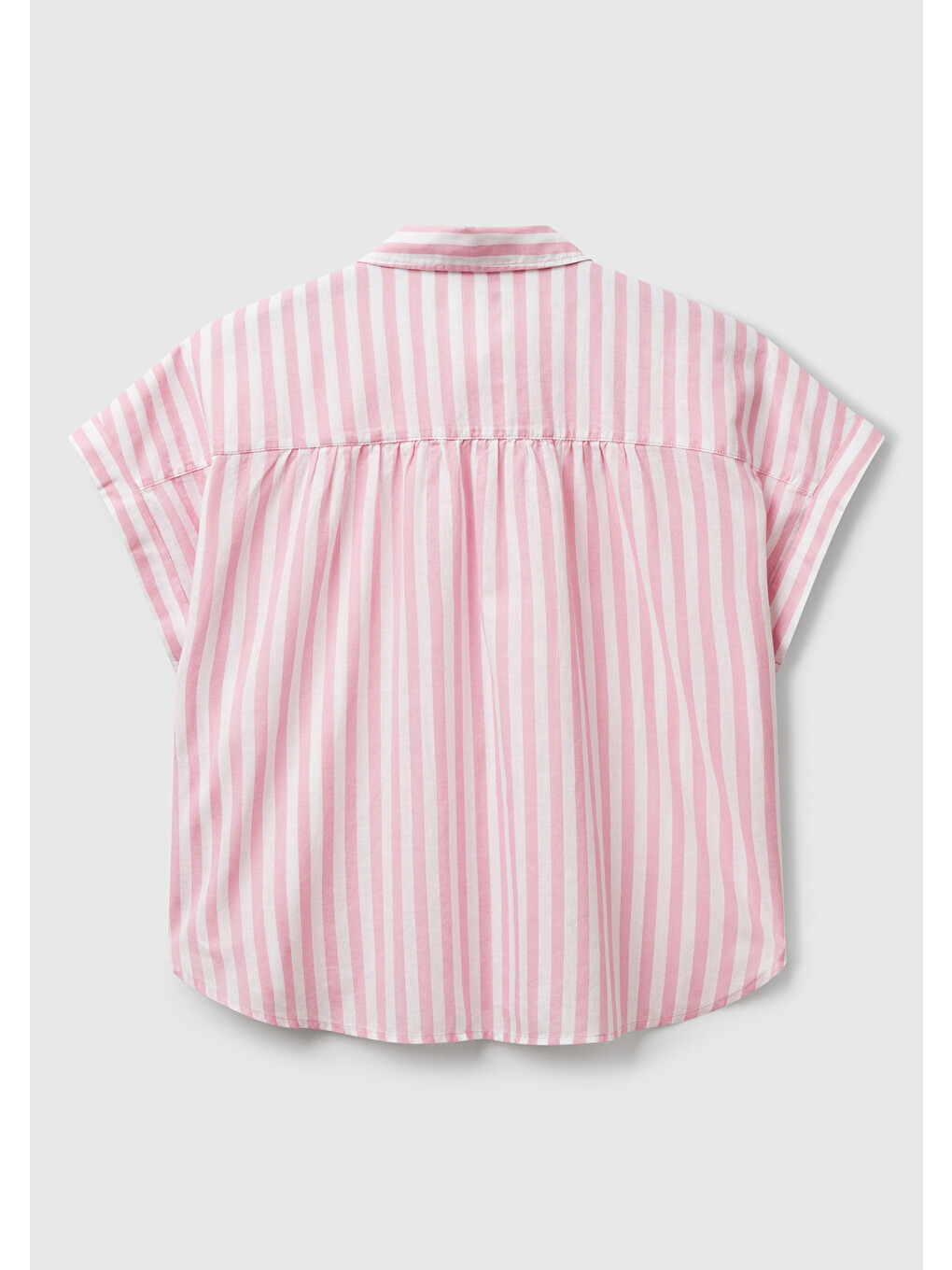 Kadın Pembe Keten Karışımlı Çizgili Kimono Kol Gömlek-2