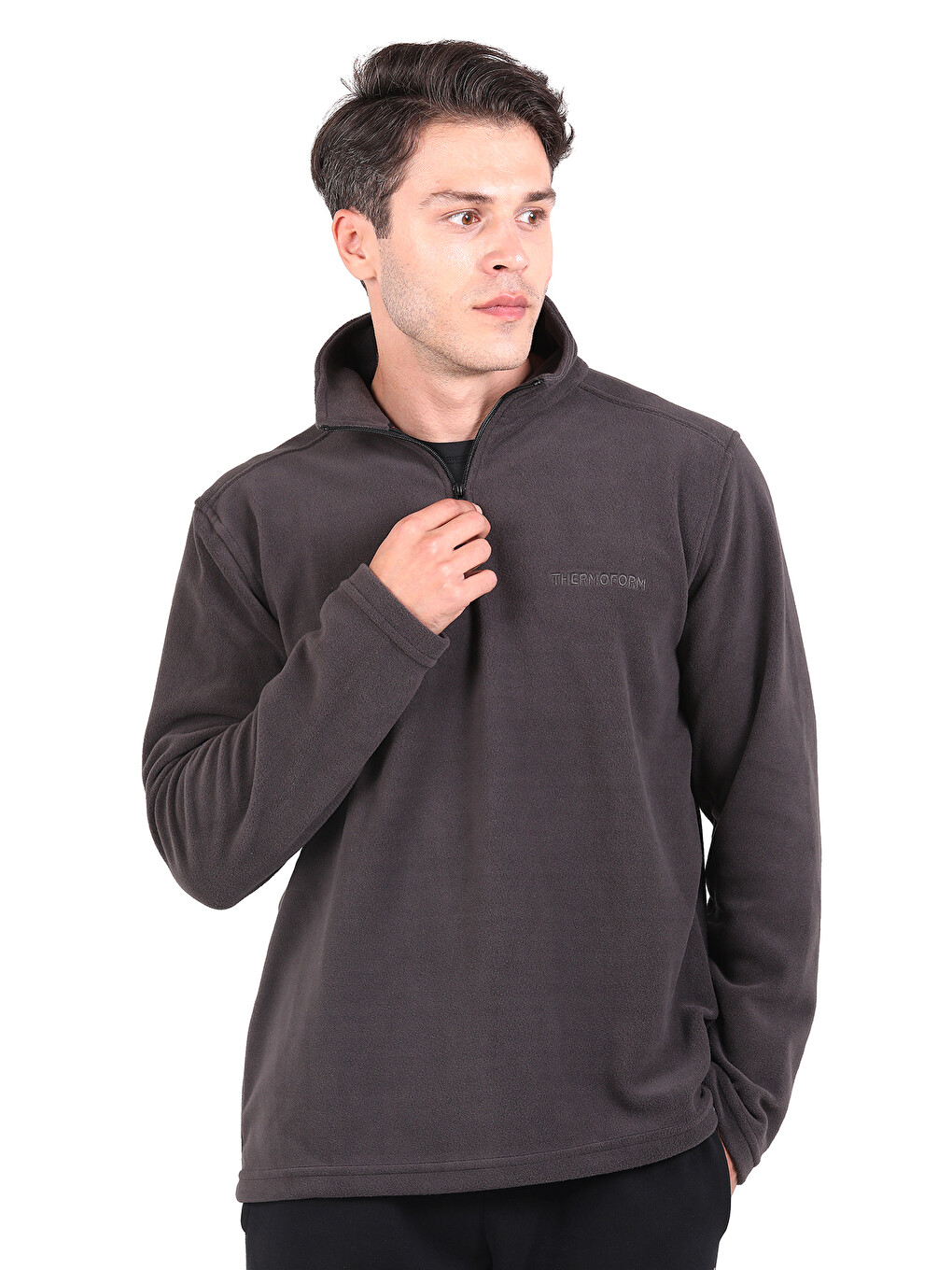 Ekru Erkek Polar Dik Yaka Sweatshirt-1