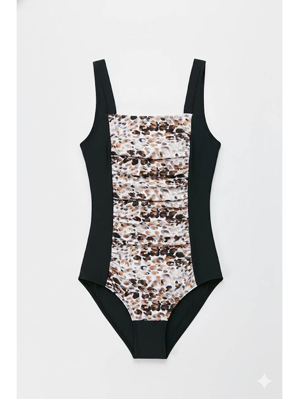 Kare Yaka Büzgülü Mayo 7763 Siyah/Bej