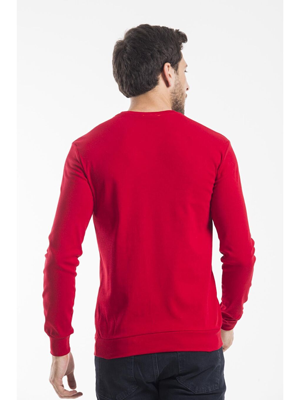 Süperlife Kırmızı Bisiklet Yaka Uzun Kollu Dar Kalıp İnce Erkek Sweatshirt SPR2019K18 - 4